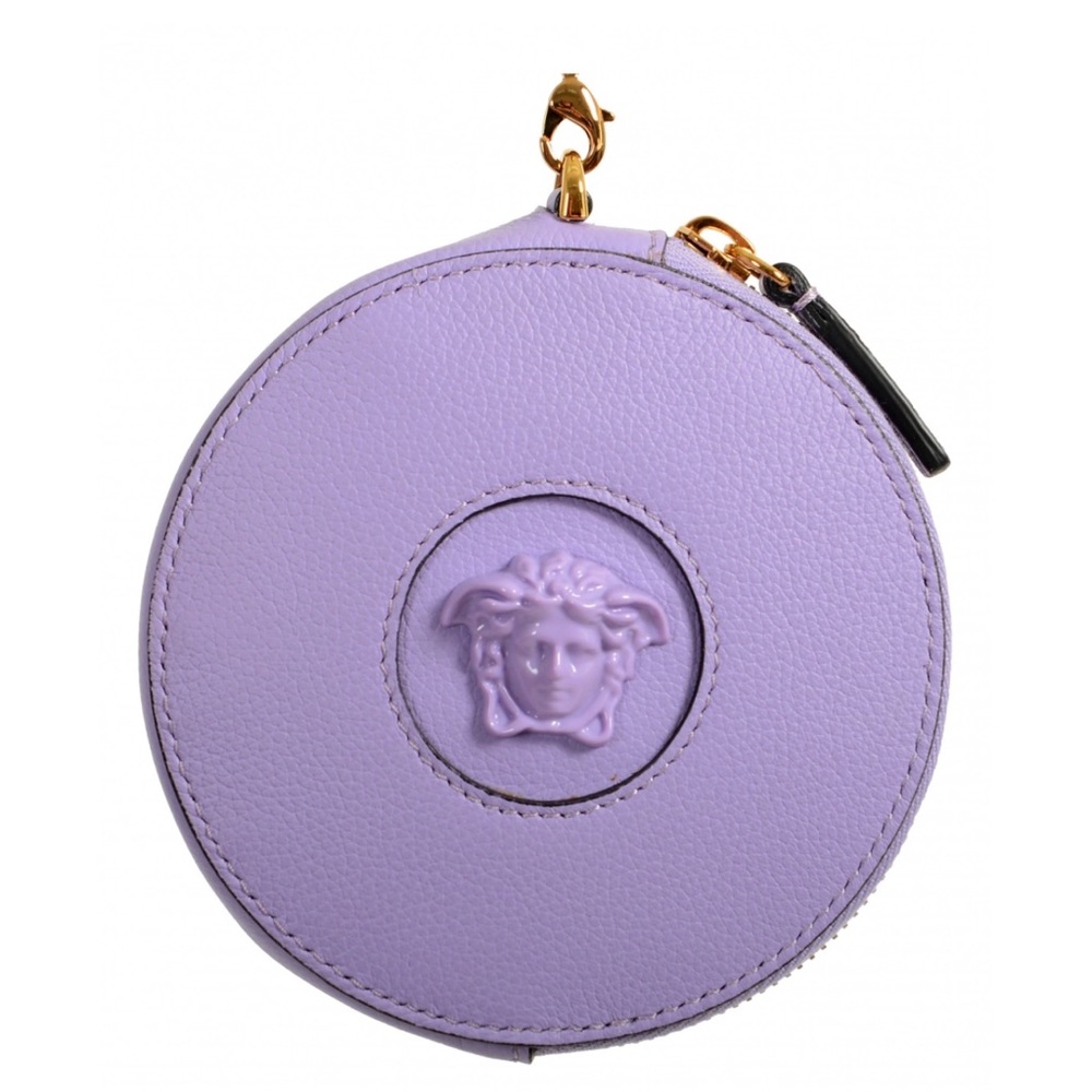 VERSACE WOMEN'S LEATHER ROUND LILAC GOLD CHAIN MINI SHOULDER BAG